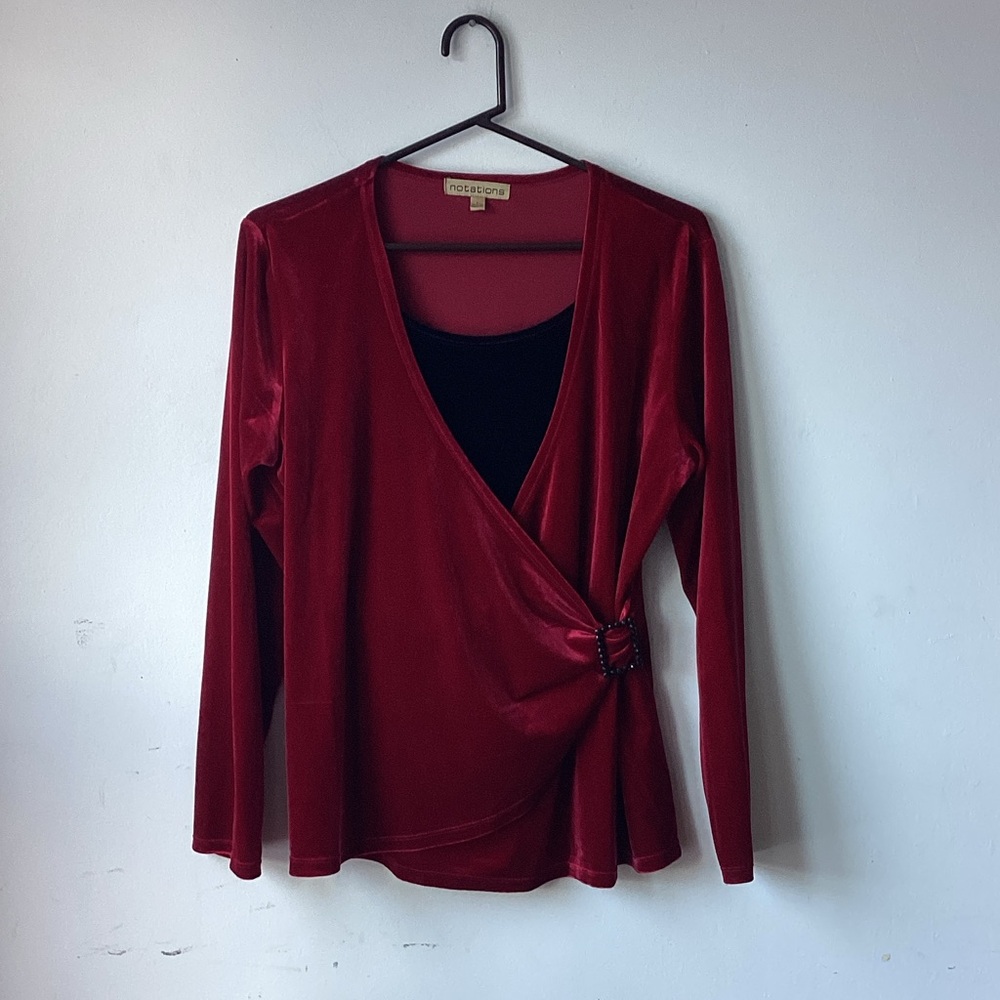 Notations Rich Red Velvet Wrap Blouse